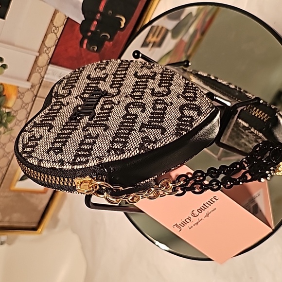 JUICY COUTURE Black Beige Tame Her Heart Zip Around Wallet/Wristlet - Picture 7 of 10
